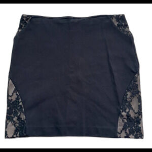 Express Women’s Black Mini Pencil Skirt Stretchy with lace inlays Size 4